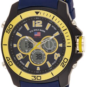 ساعة يو اس بولو اسن رياضية للرجال US9322 بسوار مطاطي ازرق داكن رقمي تناظري