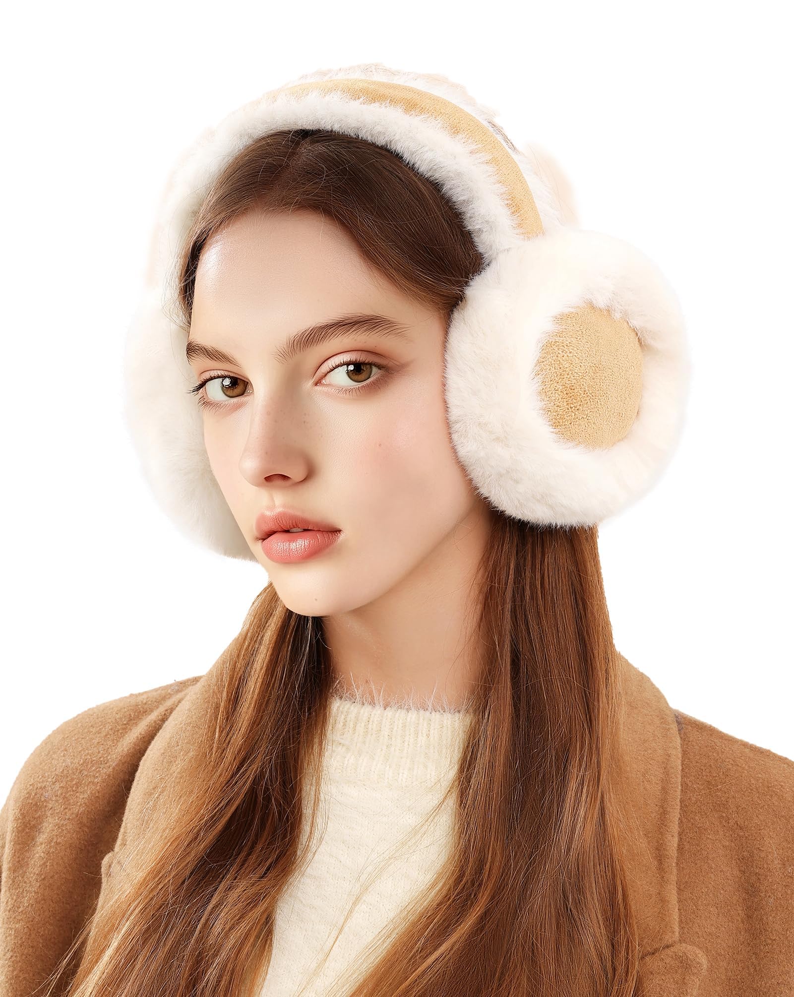 81ooXRGg7UL غطاء للأذنين من كاستويف للنساء لفصل الشتاء، غطاء للأذنين دافئ من الفرو الصناعي، تدفئة لطيفة قابلة للطي للبنات، أغطية أذن للطقس البارد