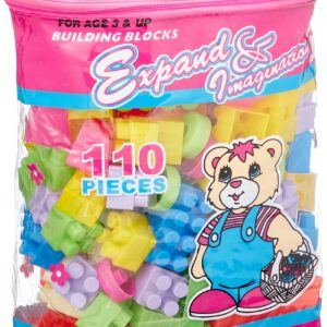 شنطة مكعبات من هابي فاملي - 110 قطعة - وردي، بلاستيك