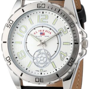 ساعة من يو اس بولو اسن للرجال، بمينا فضية وسوار أسود، عرض تناظري