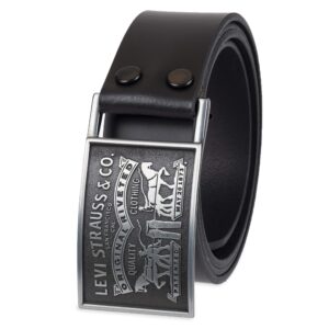 Levi's mens Leather Belt With Plaque Buckle Belt (pack of 1)