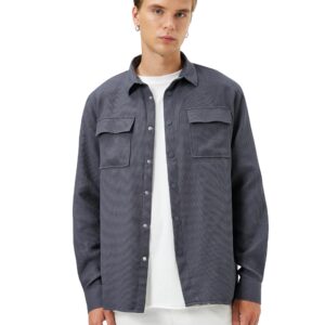 كوتون قميص رجالي كلاسيكي بازرار كبس ورقبة وجيب (عبوة من قطعة واحدة)