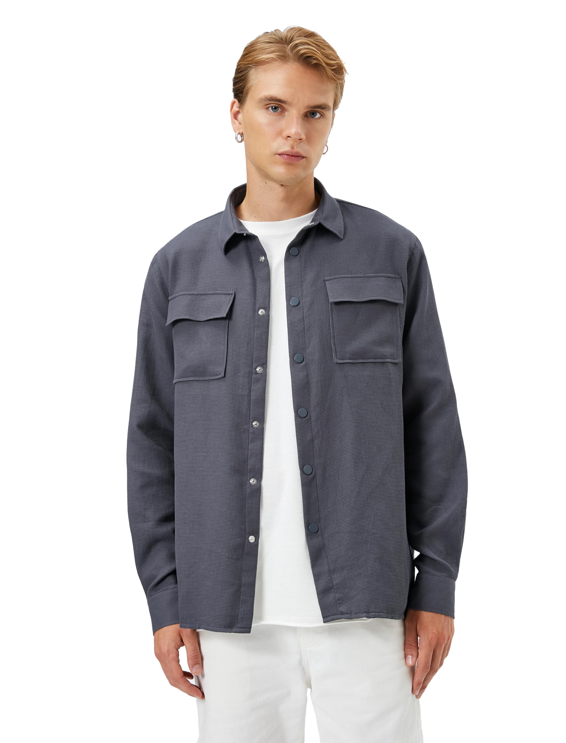 81vzyW8yzbL كوتون قميص رجالي كلاسيكي بازرار كبس ورقبة وجيب (عبوة من قطعة واحدة)