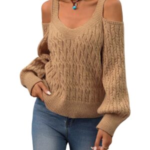 سويتر حريمي مكشوف الكتفين برقبة على شكل حرف V وأكمام طويلة، بلوزات عصرية محبوكة من جورجليتر