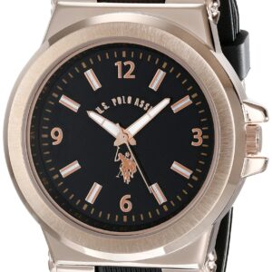 ساعة من يو.اس. بولو اسن. للرجال، بمينا سوداء وسوار أسود، عرض تناظري