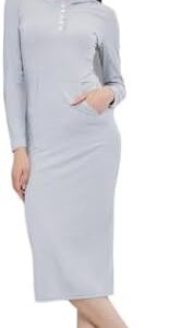 Styli Women Solid Hooded Long Sleeve Midi Dress