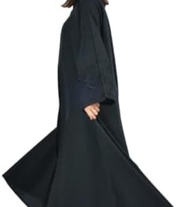عباية نسائية سوداء دبل كلوش مغلقة بطقطق – قماش كريب لمار ناعم – تطريز خيوط حرير فاخرة على الأكمام