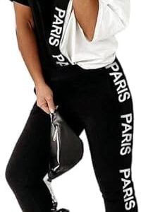 Generisch Women's Jogging Suit, Tracksuit, Short Sleeve Suit, Black and White, Women's Sports Suit, 2-Piece Leisure Suit, Top, Long Trousers, Sportswear Trousers Set, Sportswear for Women