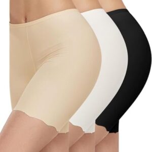 شورت سهل الارتداء لتحت الفساتين، شورت ناعم فضفاض مضاد للاحتكاك، شورت امان داخلي بارد للصيف، شورت يوغا لراكبي الدراجات للنساء، 3 قطع - مقاس L