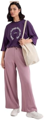 314La10BEtL._AC_SR38 Styli Women Purple Oversized Slogan Print T-Shirt -
