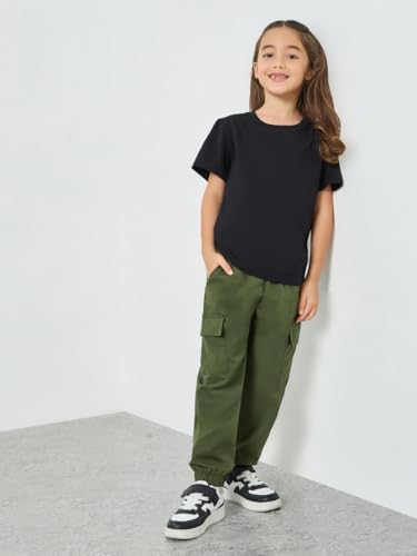314dXefeuUL._AC_SR38 Styli Girls Green Solid Cargo Joggers - الصورة 3
