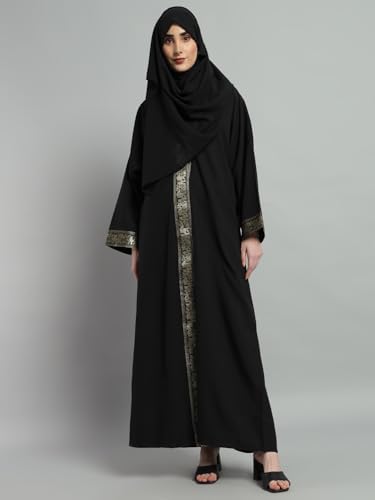 317DF1HSCeL._AC_SR38 عباية بلون أسود سادة مع حجاب حريمي، طراز (SDRFN502894-XL)، من ستايفيل.ان - الصورة 2