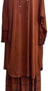 Muslim Two Piece Tandoora Hijab Full Body Cover Modest Abaya Set Full Sleeves Dark Brown, One Size