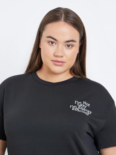 319CBwkBQ2L._AC_SR38 Styli Women Plus Drop Shoulder Slogan T-Shirt And Heart Cuffed Pyjama Set - الصورة 3
