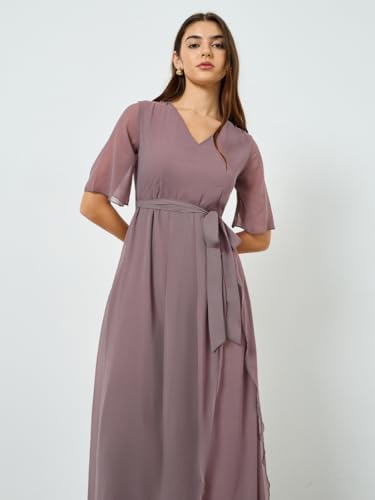 31EQVPf69lL._AC_SR38 Styli Women V Neck Maxi Dress with Tie-Belt,Lilac,XXL - الصورة 3