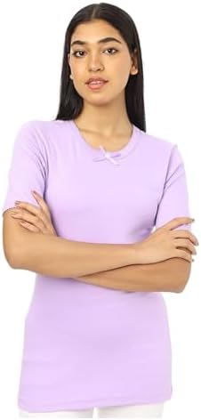 31IQePJXl-L._AC_SR38 فانلة نصف كم بقصة عادية ورقبة دائرية للنساء من دهب، من 2 قطعة - الصورة 2