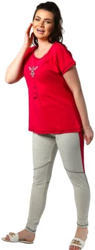 31Kr90Q-MxL._AC_SR38 بيجامة للنساء من زيكوتكس | بيجامة مثالية للارتداء في الصيف | بيجامة ملابس منزلية | بيجامات ناعمة | بيجامات مطرزة بنصف كم من القطن من قطعتين - الصورة 4
