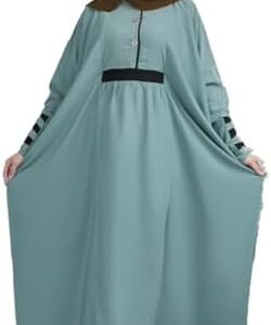 عباية رويال كريب إسلامية بالسكارف للنساء طراز 7008 من أولاد جمال للعبايات، مقاس واحد، مناسبة لوزن حتى 150 كجم (لون أخضر منت × بني)