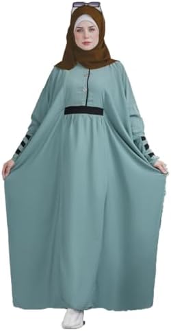 31LqoWaftnL._AC_SR38 عباية رويال كريب إسلامية بالسكارف للنساء طراز 7008 من أولاد جمال للعبايات، مقاس واحد، مناسبة لوزن حتى 150 كجم (لون أخضر منت × بني)