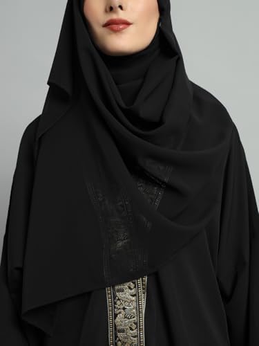 31OTgPtn6NL._AC_SR38 عباية بلون أسود سادة مع حجاب حريمي، طراز (SDRFN502894-XL)، من ستايفيل.ان - الصورة 5