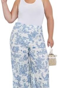 Styli Women Plus Wide Leg Trousers With Toile De Jouy Print