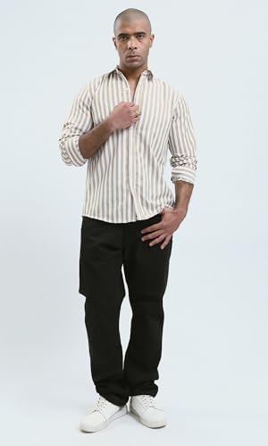 31T8UtC-OqL._AC_SR38 تيشرت عصري بأكمام طويلة وأزرار كاملة للرجال من ريفين، بلون بيج فاتح وأبيض - الصورة 5