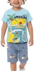 Zona Kids Boys Summer Pajama Set – 2 Piece Tropial Print T-Shirt and Shorts – Soft 100% Cotton Casual Toddler & Little Boys Clothes