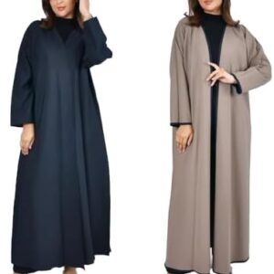 عباية نسائية دبل فيس كحلي وبيج – مفتوحة من الأمام – قماش كريب فاخر – عملية للاستخدام اليومي