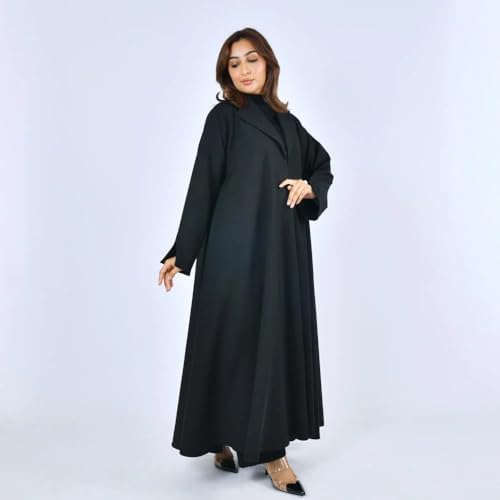 31V0DO1BTsL._AC_SR38 عباية نسائية سوداء مفتوحة من الأمام – تصميم بليزر كلاسيك بقصة كلوش – قماش كريب لمار فاخر – مريحة وعملية - الصورة 2