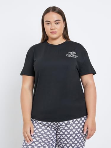31ZCOkOb9tL._AC_SR38 Styli Women Plus Drop Shoulder Slogan T-Shirt And Heart Cuffed Pyjama Set - الصورة 2