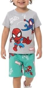 Zona Kids Boys Summer Pajama Set – 2 Piece Cartoon Print T-Shirt and Shorts – Soft 100% Cotton Casual Toddler & Little Boys Clothes