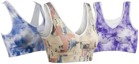 31avZiIpC2L._AC_SR38 Women's Soft Sports Bra Set, Cotton, Padded Lining, Tie-Dye Print, Pack of 3