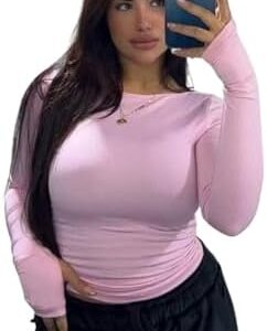 بلوزة كاجوال بسيطة كم طويل تبرز شكل الجسم بشكل طبيعى للنساء من القطن مريحة للارتداء وعملية للاستخدام اليومي للنساء والبنات 4050 من كيان للتجارة والتوزيع