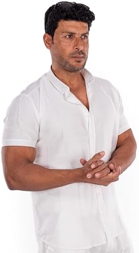 31hdDX94mkL._AC_SR38 قميص سهل الارتداء مصنوع من بديل الكتان، قميص بأزرار كاملة للرجال - الصورة 4