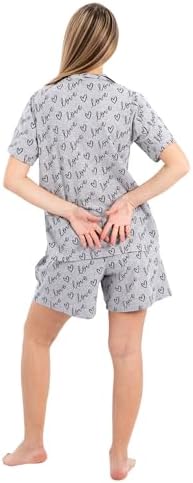 31iljjCwt7L._AC_SR38 طقم بيجامة قطن كلاسيك للنساء مع بلوزة نصف كم وشورت، ملابس نوم صيفية خفيفة الوزن من قطعتين بطباعة قلب - الصورة 7
