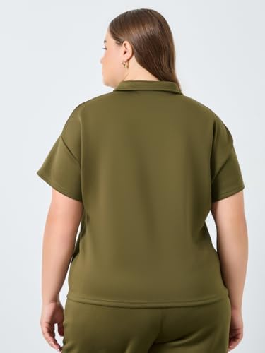 31lKy-YNk7L._AC_SR38 Styli Women Plus Size Khaki Polo T-Shirt - الصورة 4