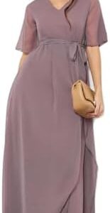Styli Women V Neck Maxi Dress with Tie-Belt,Lilac,XXL