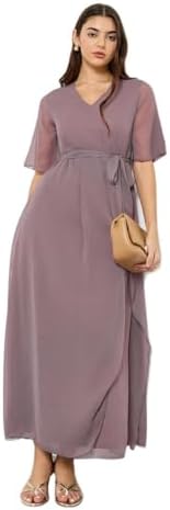31ly8pcomZL._AC_SR38 Styli Women V Neck Maxi Dress with Tie-Belt,Lilac,XXL