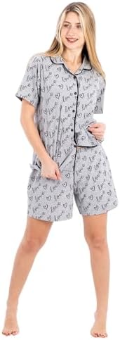 31oDFY2IadL._AC_SR38 طقم بيجامة قطن كلاسيك للنساء مع بلوزة نصف كم وشورت، ملابس نوم صيفية خفيفة الوزن من قطعتين بطباعة قلب - الصورة 2