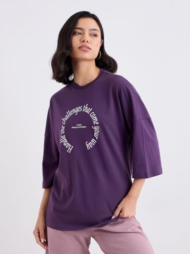 31rvr6I6TTL._AC_SR38 Styli Women Purple Oversized Slogan Print T-Shirt - - الصورة 2