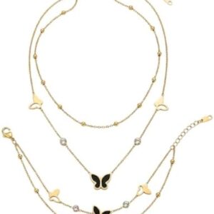 طقم اكسسوارات نسائية (سلسلة دورين و انسيال دورين) مصنوع من الاستانلس ستيل المقاوم للصدأ - تصميم عصري لون (ذهبى فضي) جذاب - أشكال متعددة ومميز