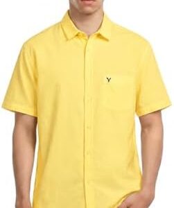 Men's Short Sleeve Oxford Shirt, Casual Button Down, Chest Pocket, Yellow