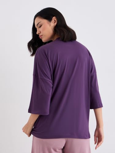 31xXK8KDTGL._AC_SR38 Styli Women Purple Oversized Slogan Print T-Shirt - - الصورة 4