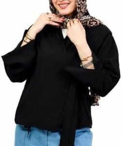 بلوزة لف أوفرسايز للنساء، لون اسود ، أكمام طويلة، ياقة كلاسيكية، تصميم عصري أنيق