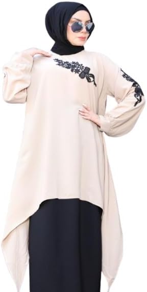 31zUng76PAL._AC_SR38 ادناء أسلامي 2 قطعة ( بلوزة مطرزة بورد وجيبة ) كريب رويال موديل 9057 مقاس موحد يلبس حتى 150 ك للنساء من GAMAL SONS FOR ABAYA - الصورة 2