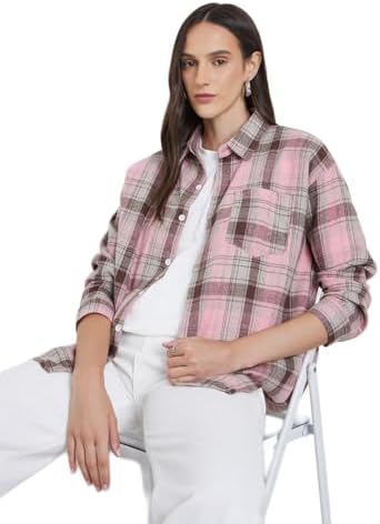 41-s-2ZubGL._AC_SR38 Styli Women Checked Buttoned Shirt With Chest Pocket -