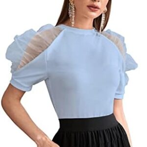 بلوزة كاجوال برقبة دائرية وأكمام قصيرة واسعة للنساء والبنات بتصميم غربي أنيق من شاسمي