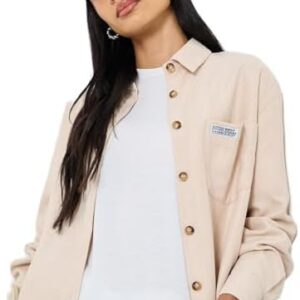 Styli Women Beige Oversized Shirt With Badge Detail