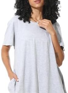 تي شيرت للنساء بقصة واسعة من ازول، مصنوع من القطن الفاخر بنسبة 100%، تي شيرت كاجوال مريح باكمام قصيرة