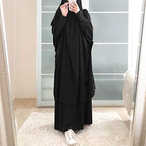 419QNcimzML._AC_SR38 ملابس صلاة للنساء المسلمات من ايكاديكس، عباية اسلامية وتنورة ماكسي + حجاب خمار من قطعتين - الصورة 5